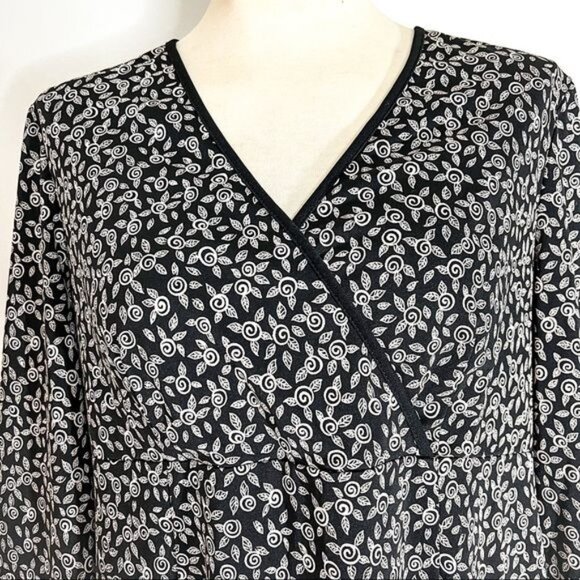 Floral Print Maternity Dress V Neck Black Tan Career Faux Wrap Babydoll Size M - Picture 5 of 8